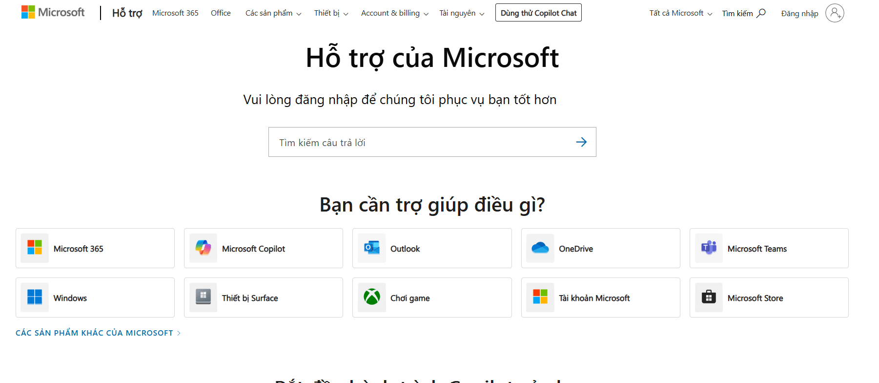 Cách liên hệ bộ phận hỗ trợ Microsoft