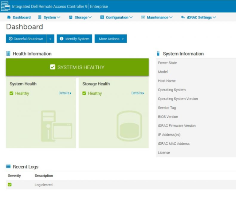 Giao diện thực tế iDRAC9 của Server Dell PowerEdge T360 (License Express)