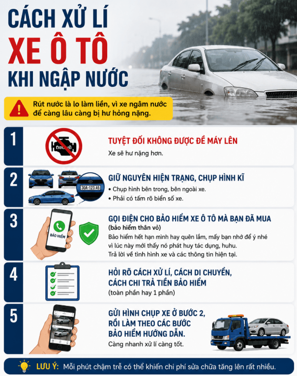 Cách xử lí xe ô tô khi ngập nước