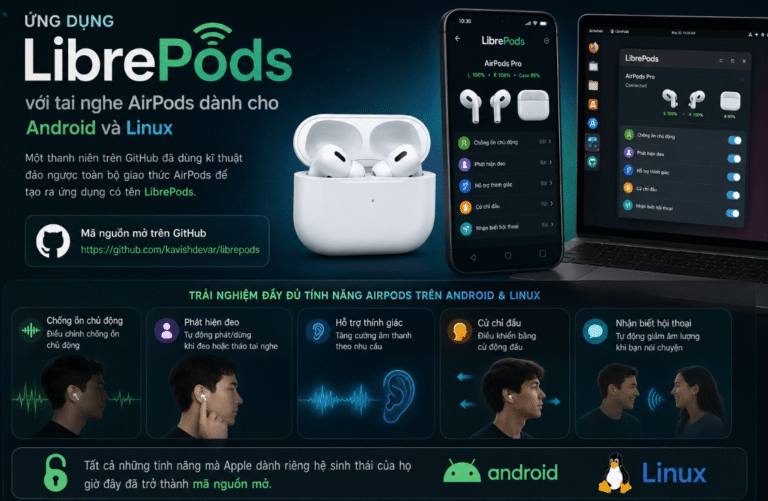 Ứng dụng LibrePods với tai nghe AirPods dành cho Android và Linux