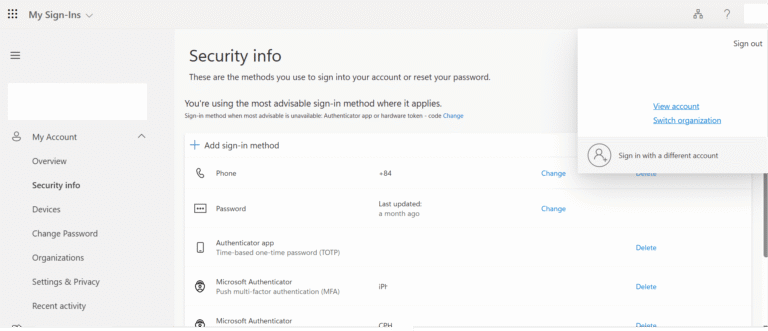 Cách thêm phương thức xác thực trên Outlook web bằng số điện thoại/Microsoft Authenticator (MFA)