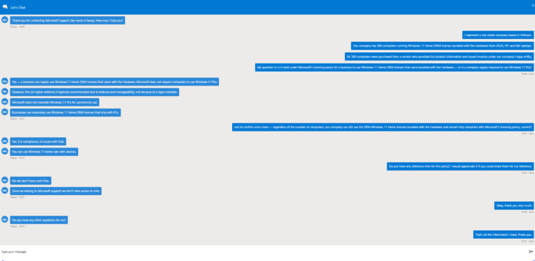 Doanh nghiệp có được phép dùng Windows Client Home – Windows 11 Home kèm theo máy